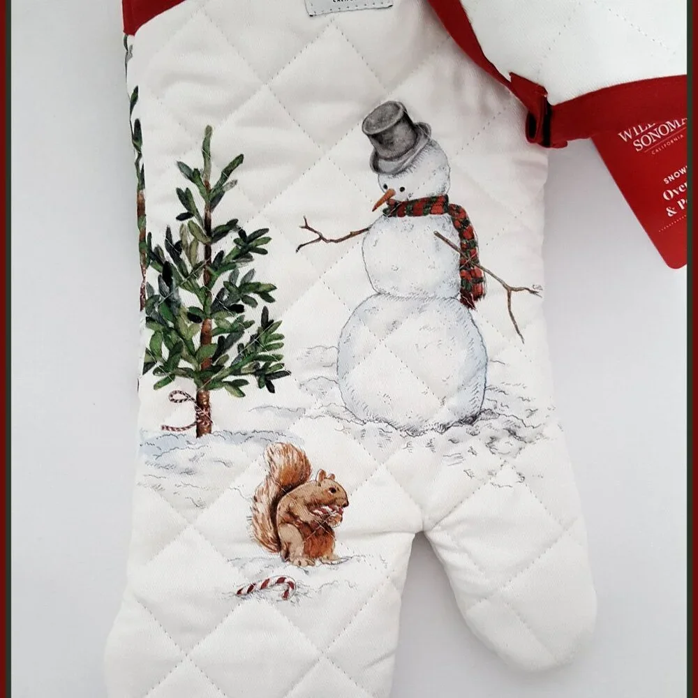 NEW RARE Williams Sonoma Snowman Oven Mitt & Potholder Set